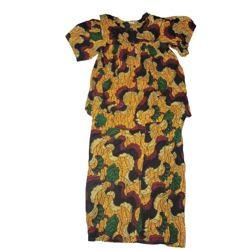 Vintage African Print Maxi Dress & Skirt Set - The African Village - M - 100% Co